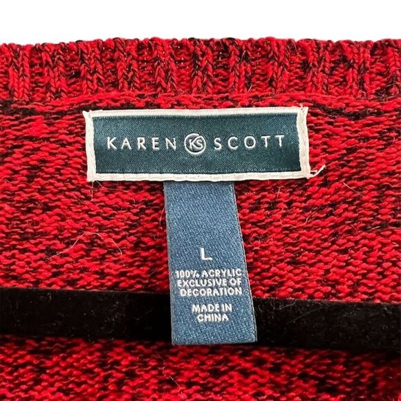 Karen Scott Women's Large Red Vintage Christmas Reindeer Pullover Sweater - Picture 3 of 4